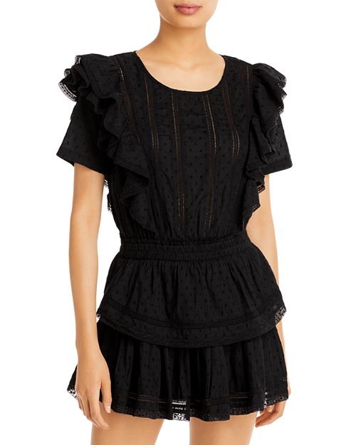 Natasha Short Sleeve LoveShackFancy Eyelet Mini Dress in Black