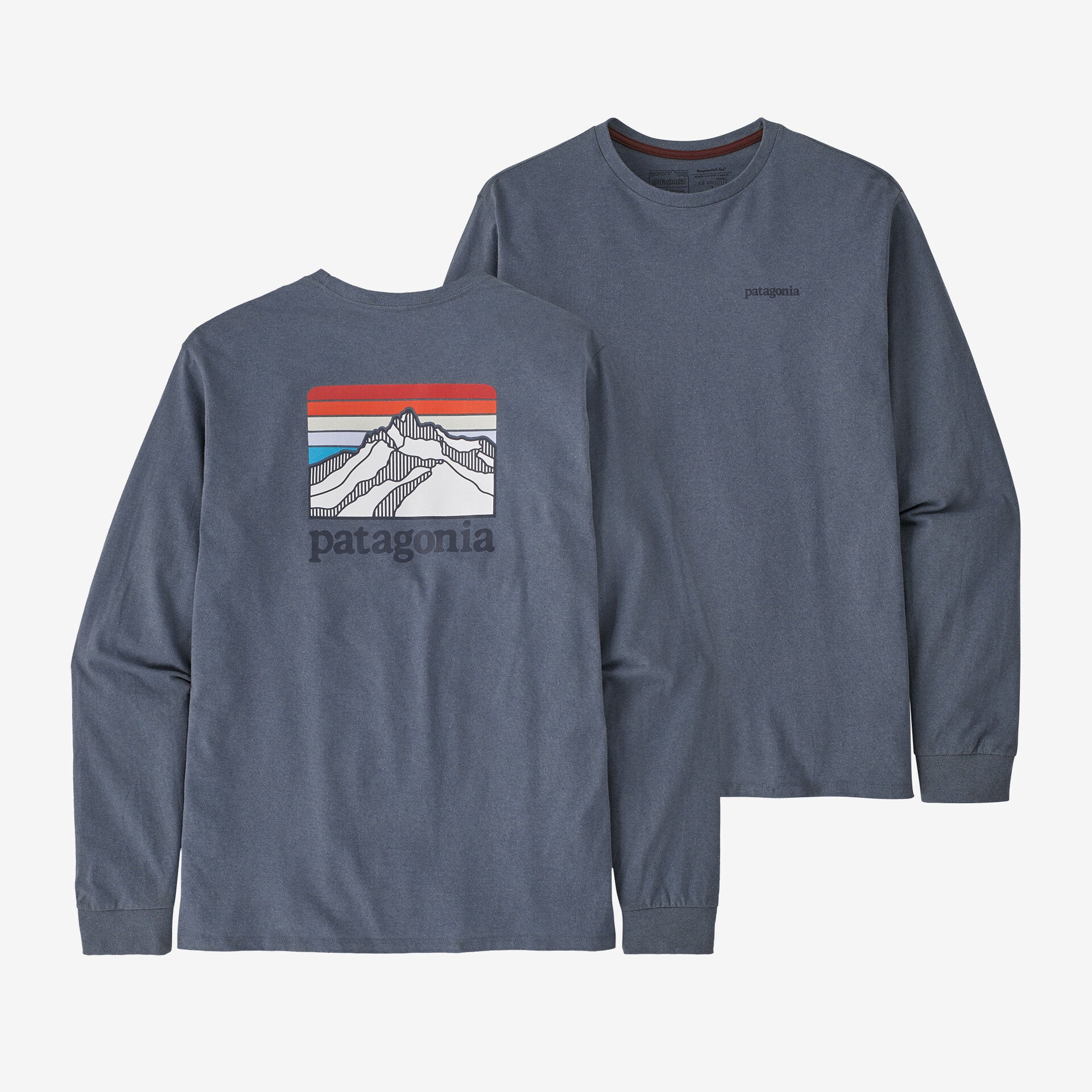 تي شيرت رجالي بأكمام طويلة من Ridge Responsibili-Tee Patagonia Logo باللون الرمادي