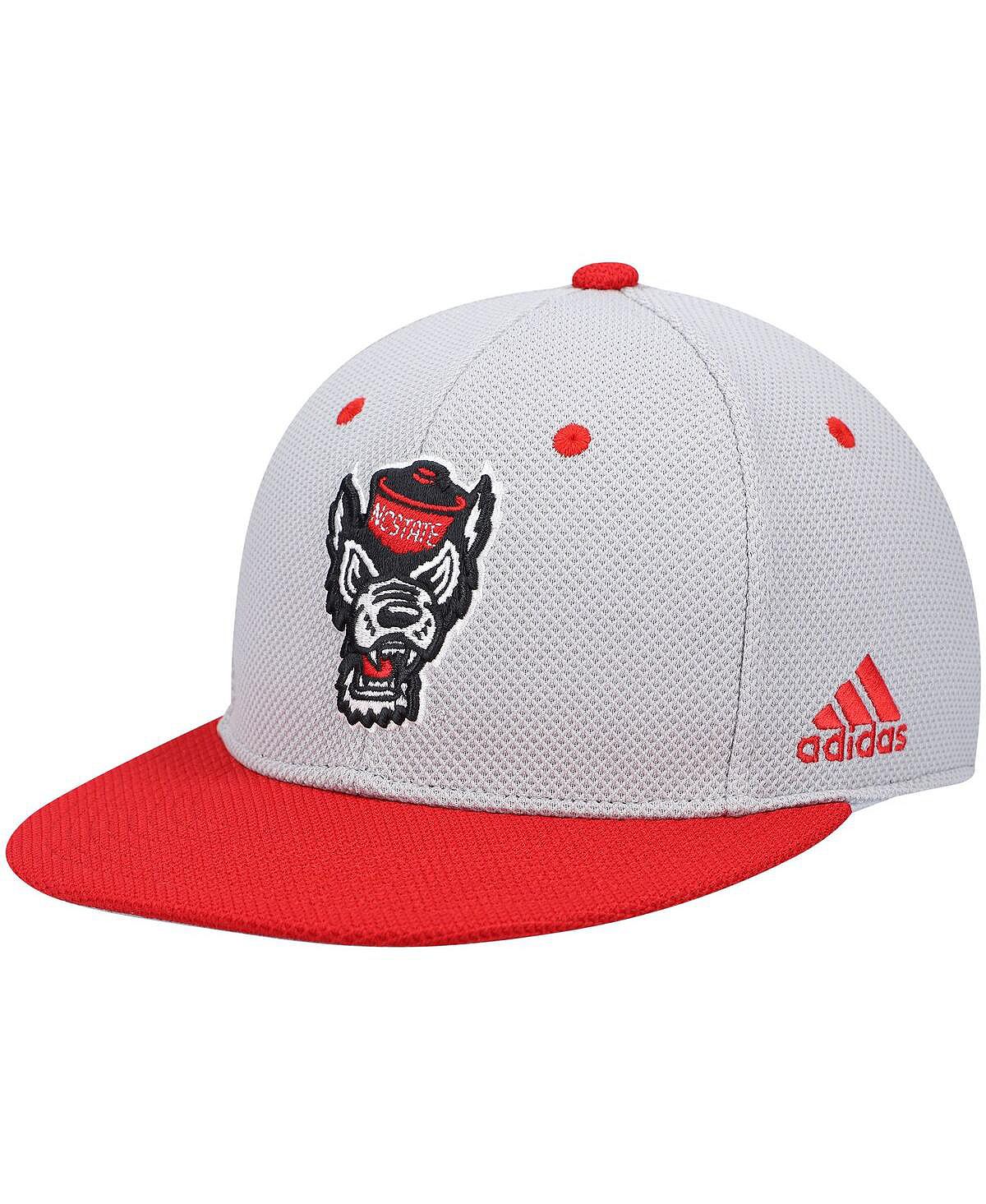 قبعة بيسبول adidas للرجال باللون الرمادي والأحمر لفريق NC State Wolfpack Field