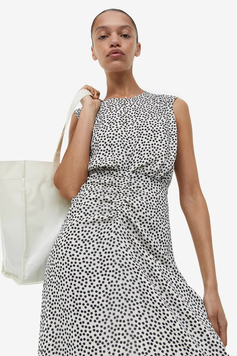 H&M Printed Chiffon Dress, Cream/Dotted