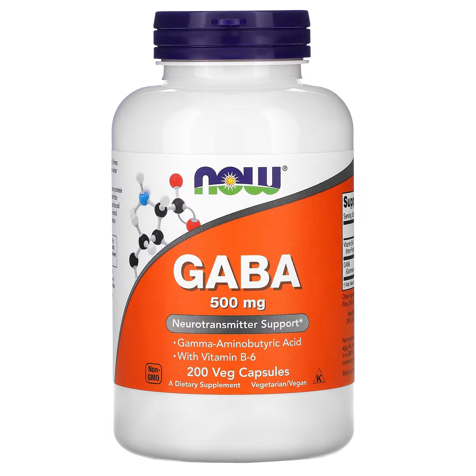 GABA with Vitamin B-6 NOW Foods 500 mg, 200 Vegetarian Capsules