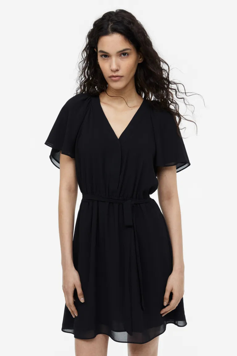 H&M Chiffon V-Neck Dress, Black