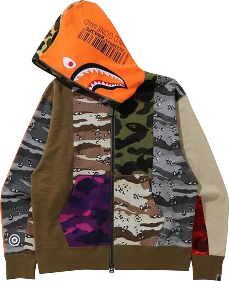 BAPE Crazy Camo Mad Shark Relaxed Full Zip Hoodie 'Multi', Multicolor