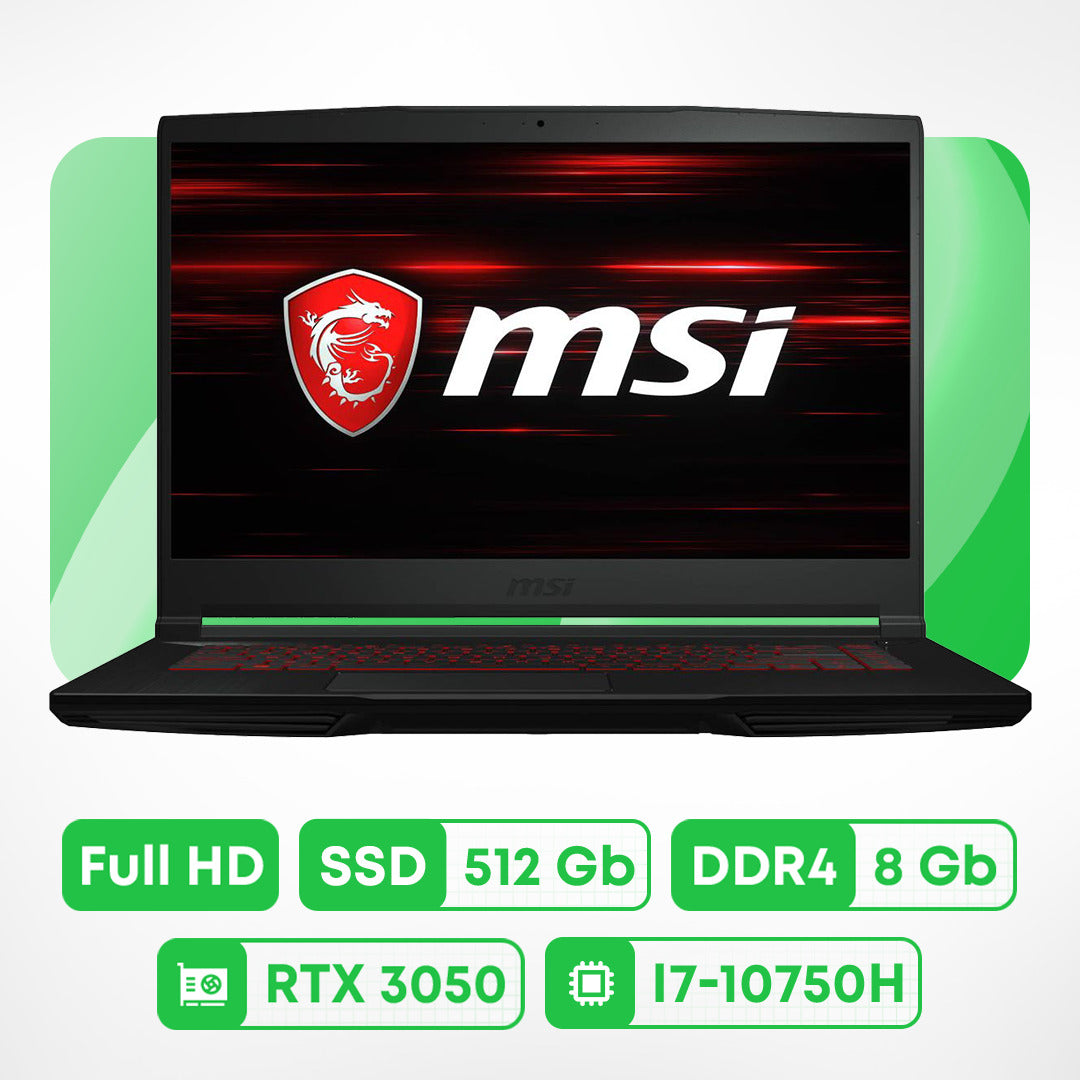 لابتوب ألعاب MSI GF63 مقاس 15.6 بوصة، 8 جيجابايت/512 جيجابايت، أسود، لوحة مفاتيح إنجليزية