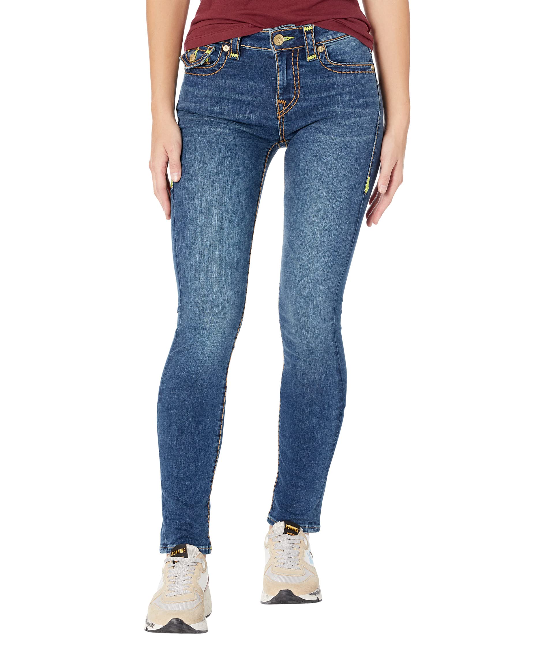 بنطلون جينز True Religion، Stella Mid-Rise Skinny Flap Super T، بغسل متوسط