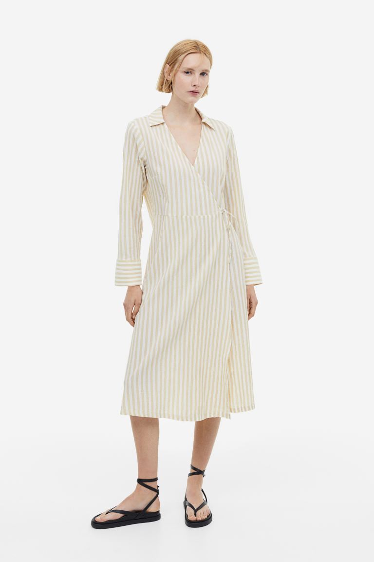 H&M wrap shirt dress, beige/stripe