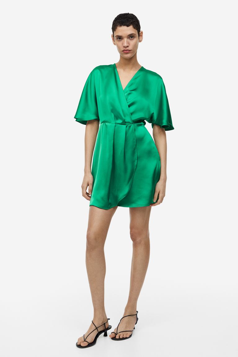 H&M Satin Wrap Front Dress, Green