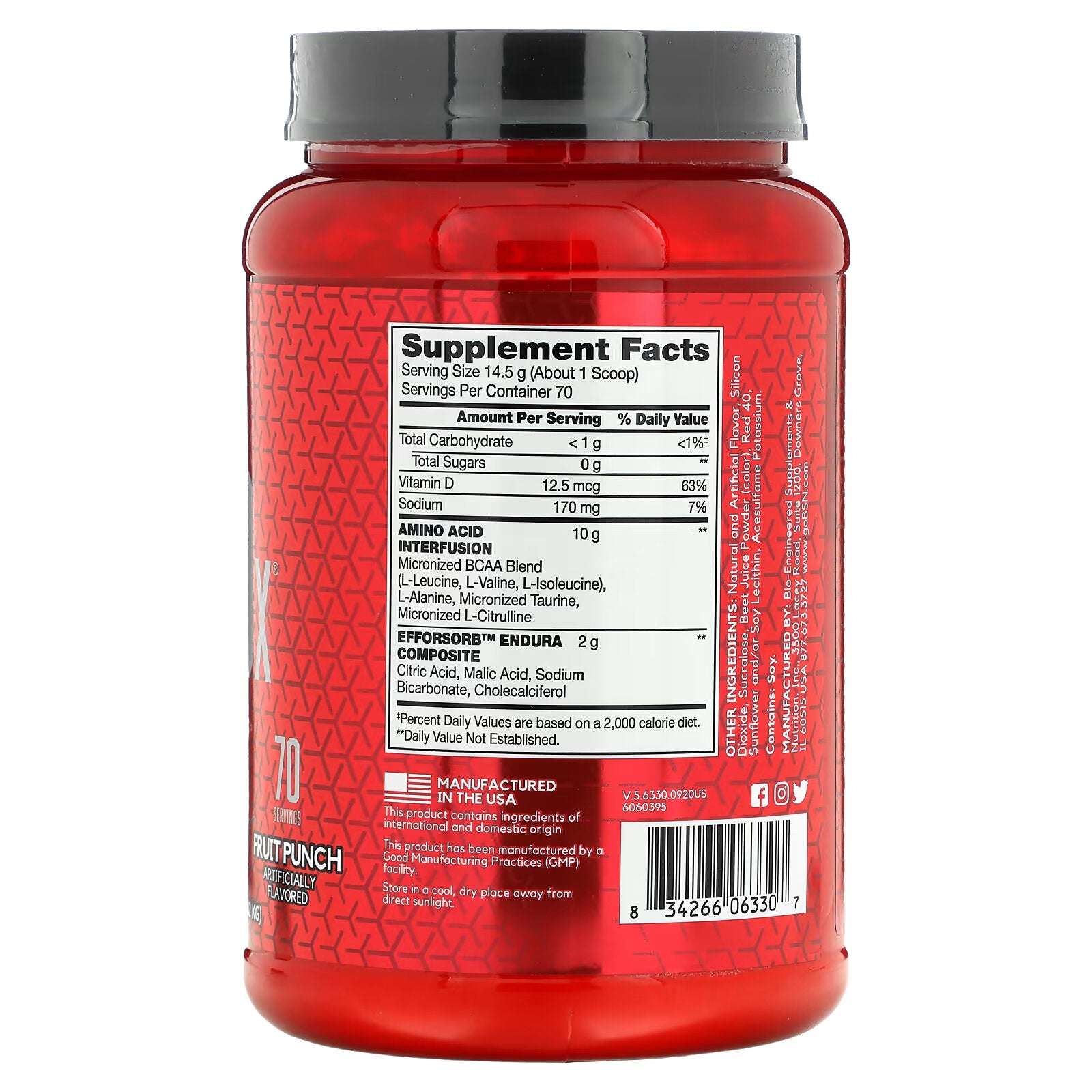 BSN, Amino-X Amino Acid Formula, Endurance & Recovery fruit punch, 1.01 kg (2.23 lb)