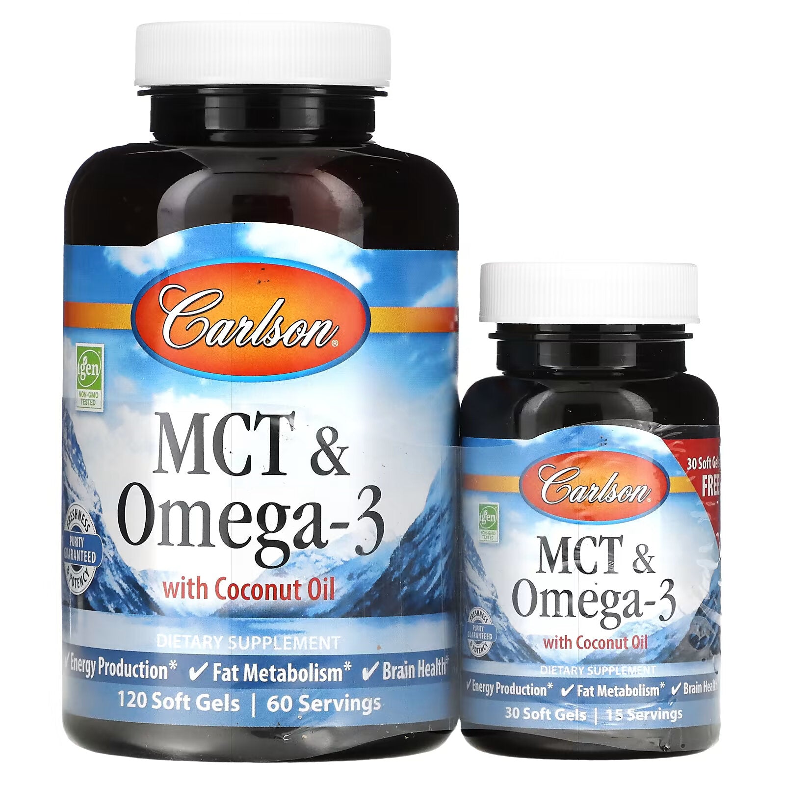 Carlson, Medium Chain Triglycerides and Omega-3s 120 soft tablets + 30 tablets as a gift