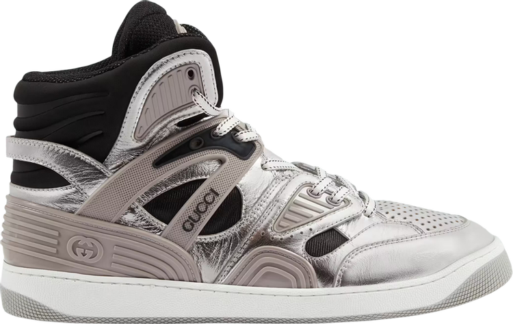 Gucci Basket High Silver Black Sneakers, silver