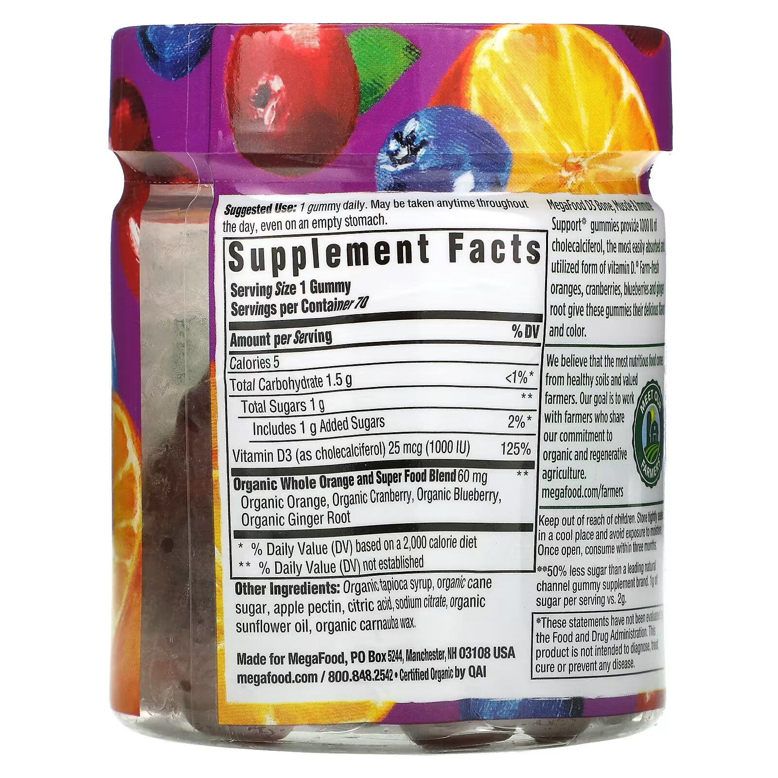 MegaFood, Vitamin D3 Fruit Blend, 1,000 IU (25 mcg), 70 Gummies