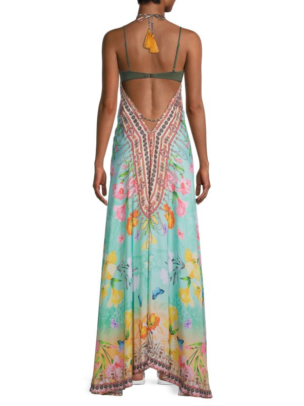 Ranee's Floral Halter Maxi Dress, Green