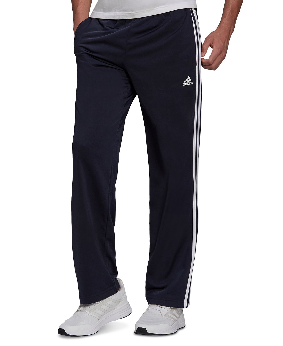 بنطلون رياضي Adidas Primegreen Essentials Warm-up Open Hem 3 Stripes، أسود/أبيض