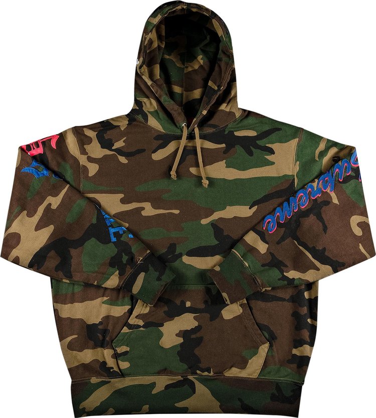 سويت شيرت Supreme Multi Logo بغطاء رأس 'Woodland Camo' متعدد الألوان