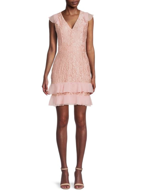 Sam Edelman Blush Tiered Lace Mini Dress