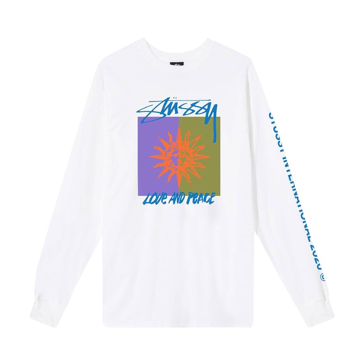 Stussy Love & Peace Long-Sleeve Tee 'White', white