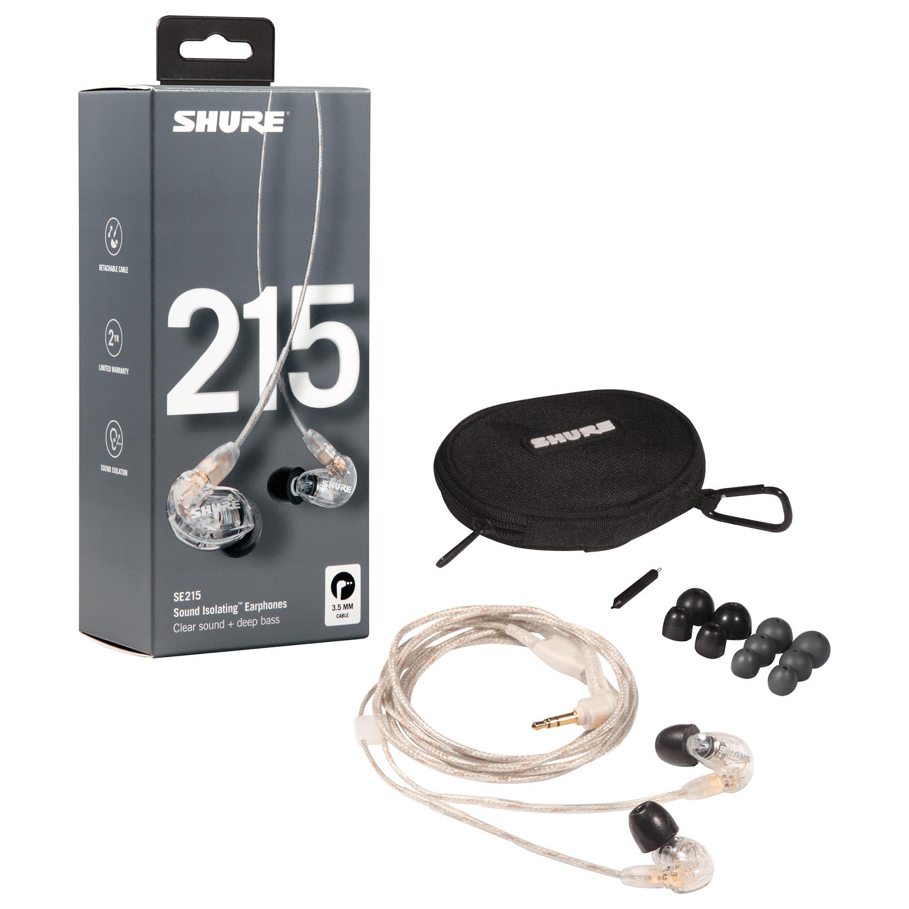 Shure SE215 In-Ear Headphones, Clear