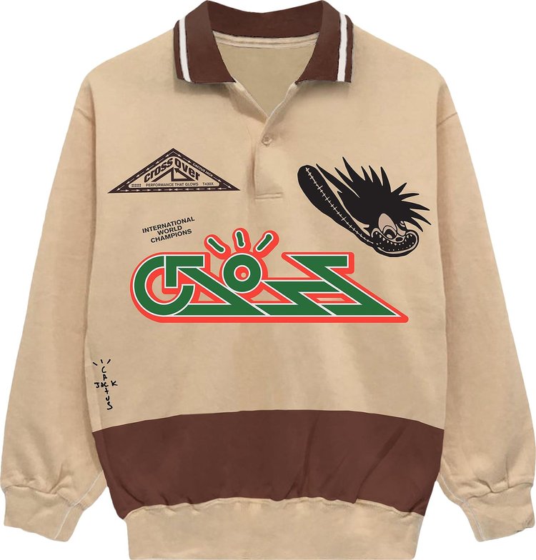 سترة Cactus Jack من تصميم Travis Scott Cross Rugby "Tan/Brown"، باللون البني الفاتح