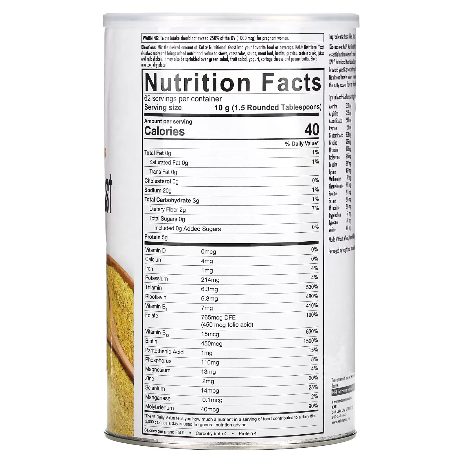 KAL, nutritional yeast flakes, great nutty flavor, no sugar 624 g (22 oz)