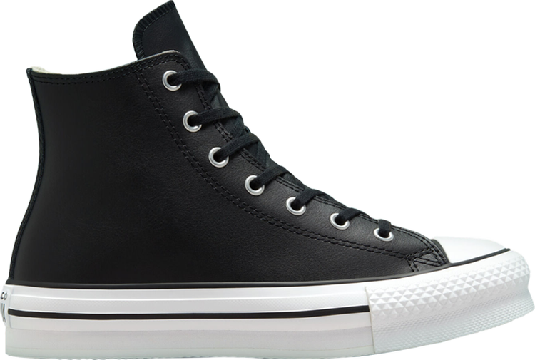 Converse Chuck Taylor All Star Lift Platform Leather High GS Black Natural Ivory Sneakers, black