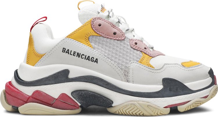 حذاء رياضي Balenciaga Womens Triple S Trainer باللون الأبيض والأصفر