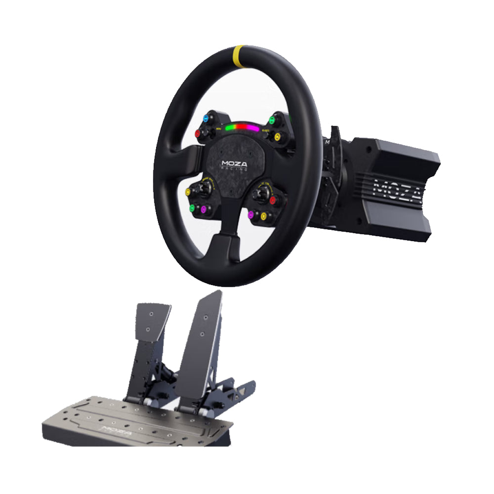 Moza R9 steering wheel, R9 steering wheel base + RS V2 steering wheel + 2 SR-P pedals, black