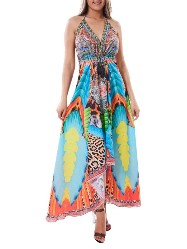 Ranee's Printed Halter Dress, Blue