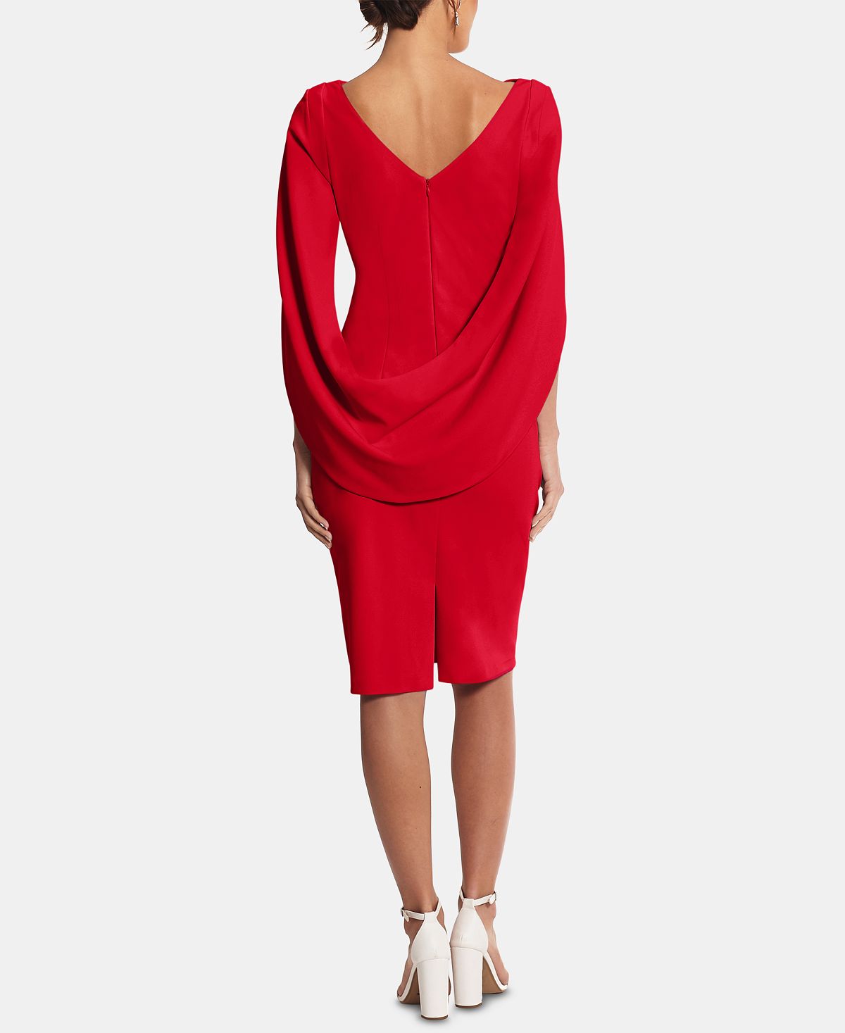 Betsy & Adam Sheath Dress with Cape, Red