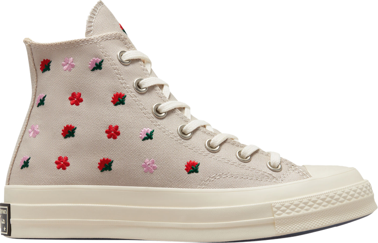 حذاء رياضي Converse Chuck 70 High Floral Embroidery للنساء، لون بني