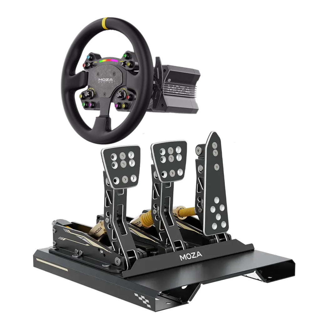 Moza R12 steering wheel, steering wheel base + RS V2 steering wheel, black + 3 CRP pedals, black