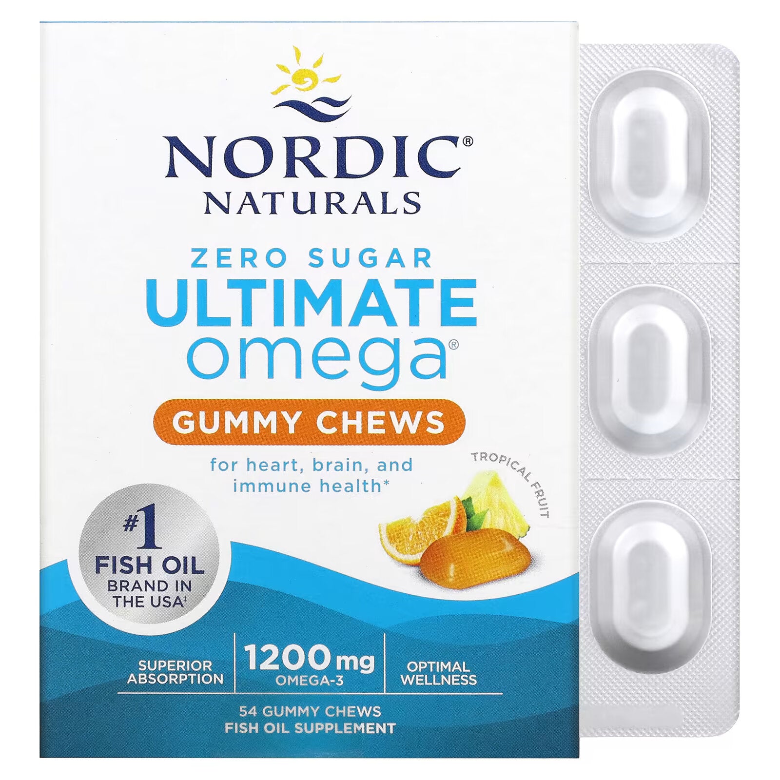 Nordic Naturals, Ultimate Omega, Tropical Fruit, 600 mg, 54 Gummies