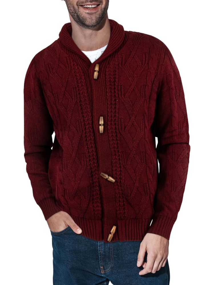 X Ray Cable Cardigan with Shawl Collar, Burgundy