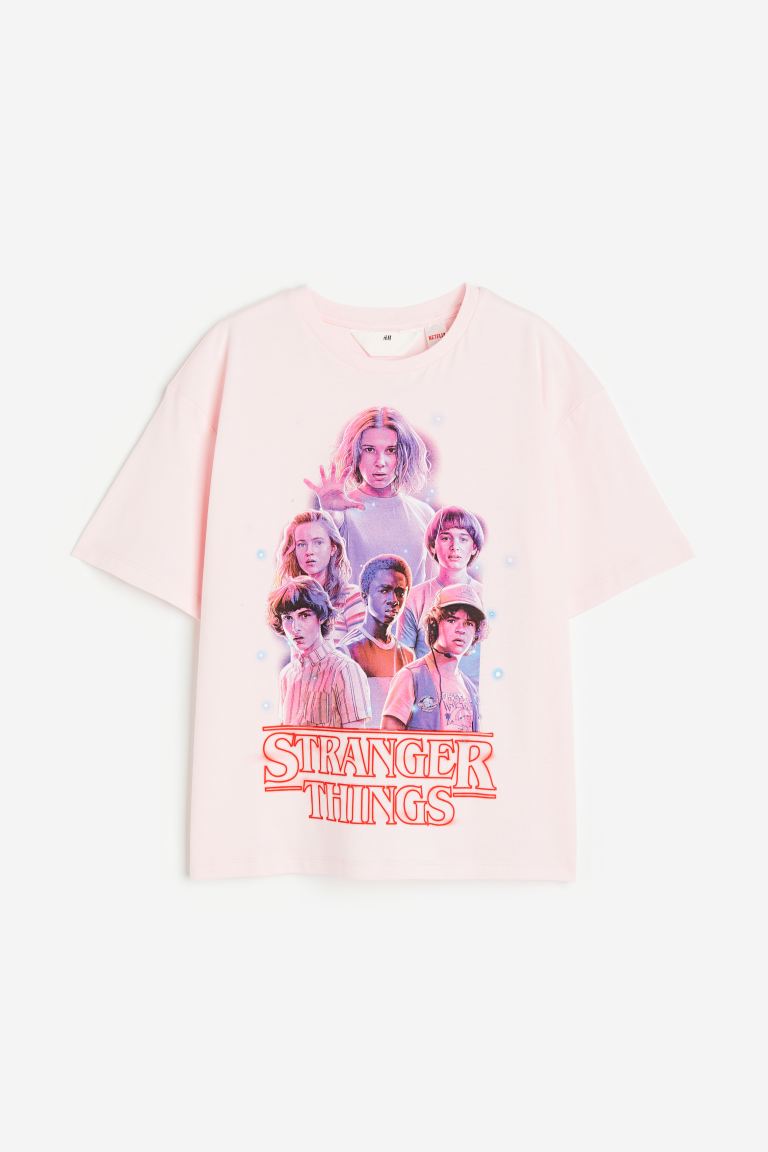 T-shirt H&M Stranger Things Printed Cotton, light pink