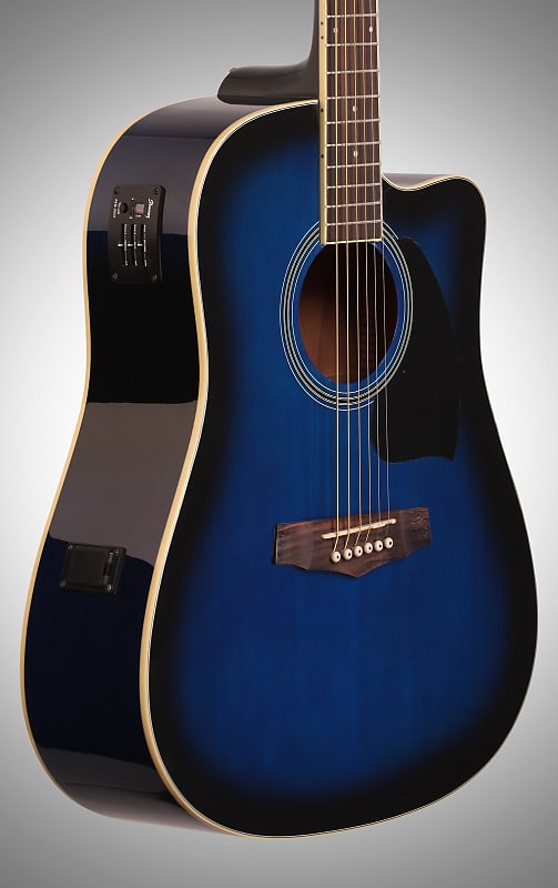 جيتار صوتي كهربائي من ايبانيز PF15ECE Dreadnought، لون شفاف أزرق Sunburst