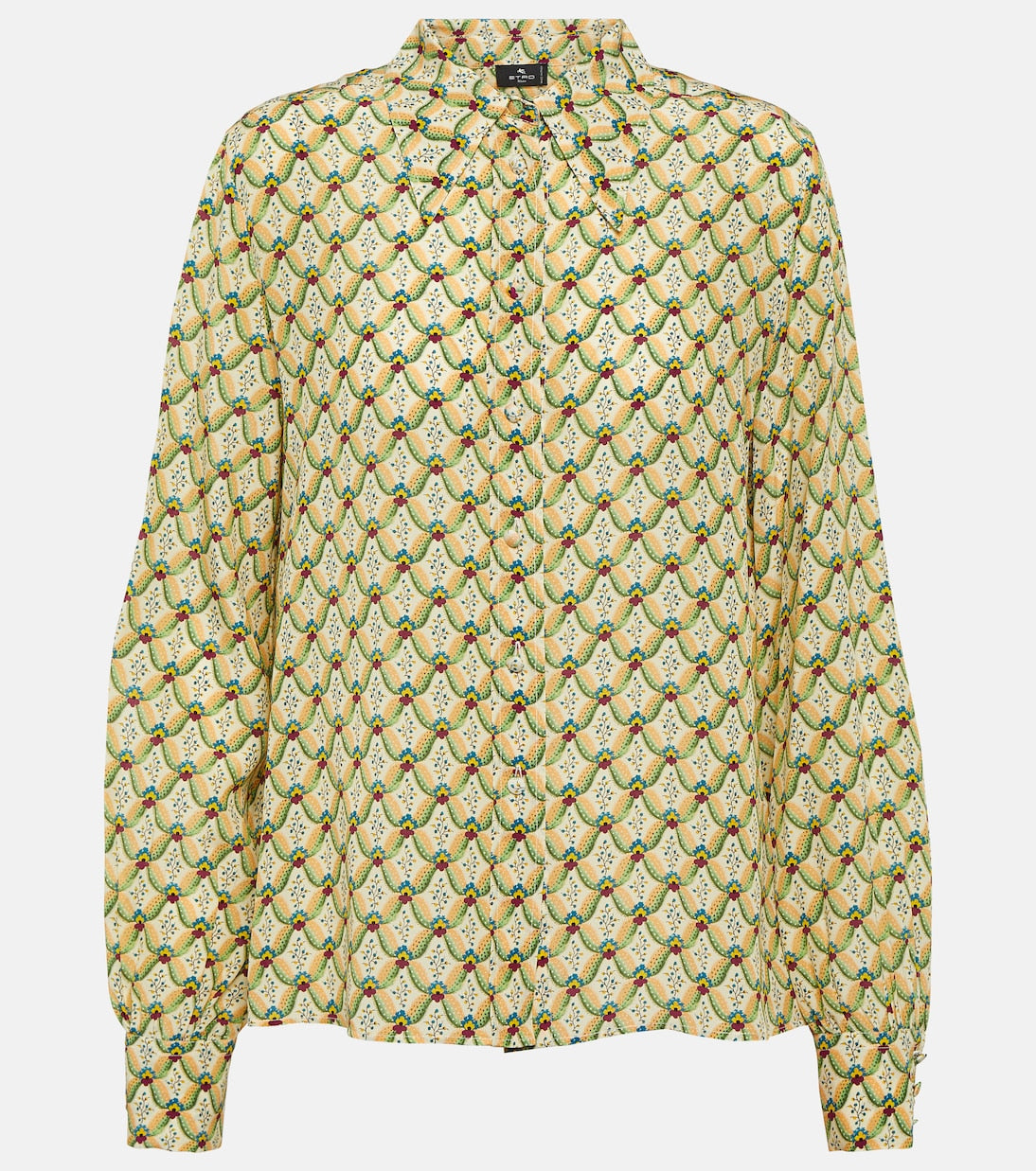 Silk crepe de Chine shirt with floral print Etro, green