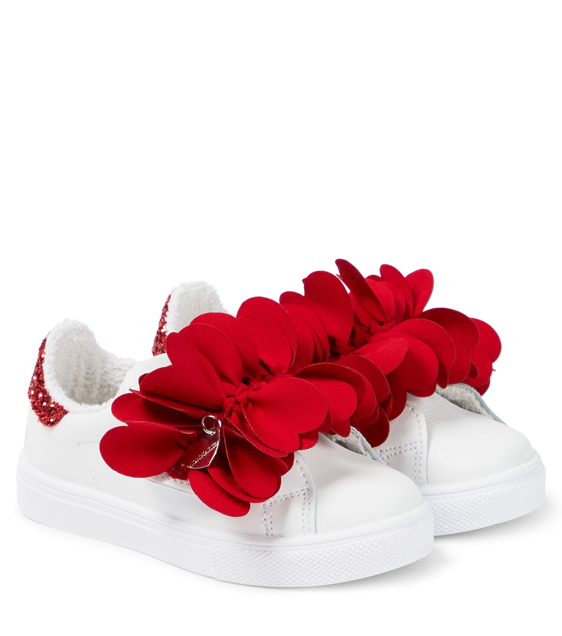 Leather sneakers with Monnalisa petals, multicolor