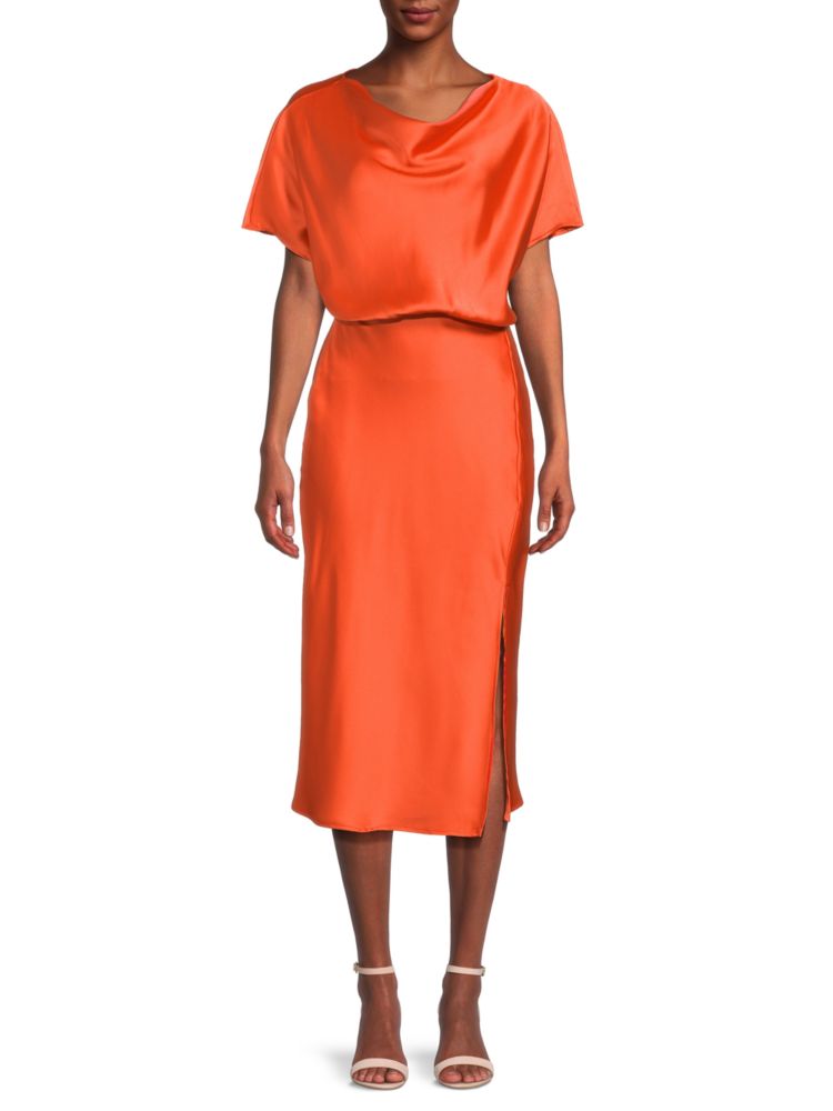 Satin midi dress with bateau neckline Renee C., orange