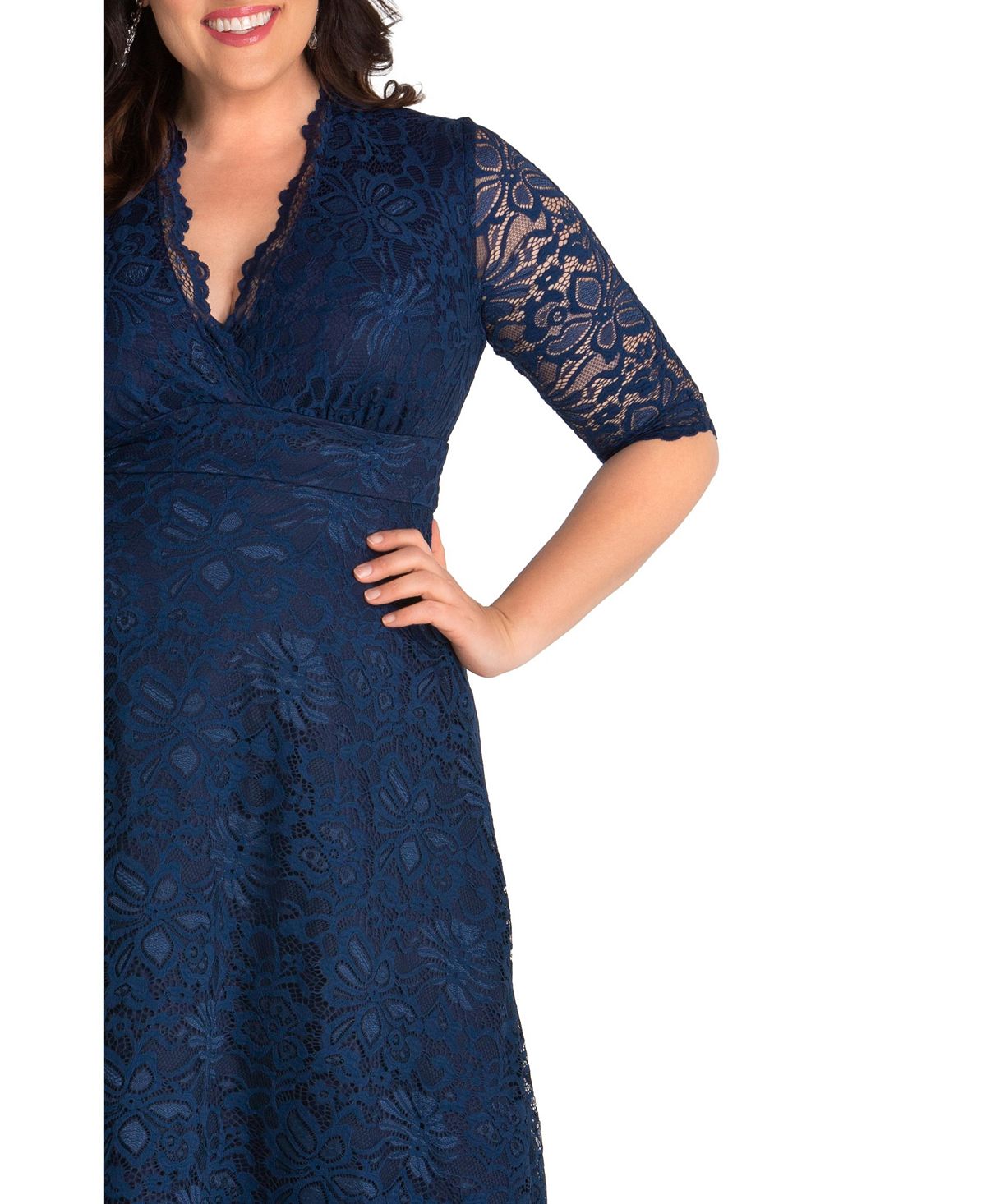 Women's Plus Size Lace Cocktail Dress with Kiyonna Sleeves, Blue