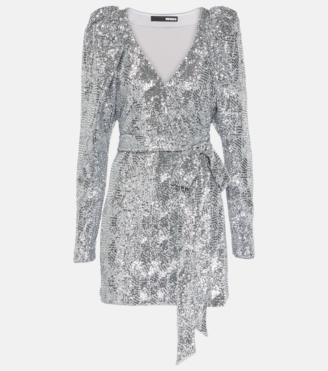 Rotate Birger Christensen sequin wrap dress, silver