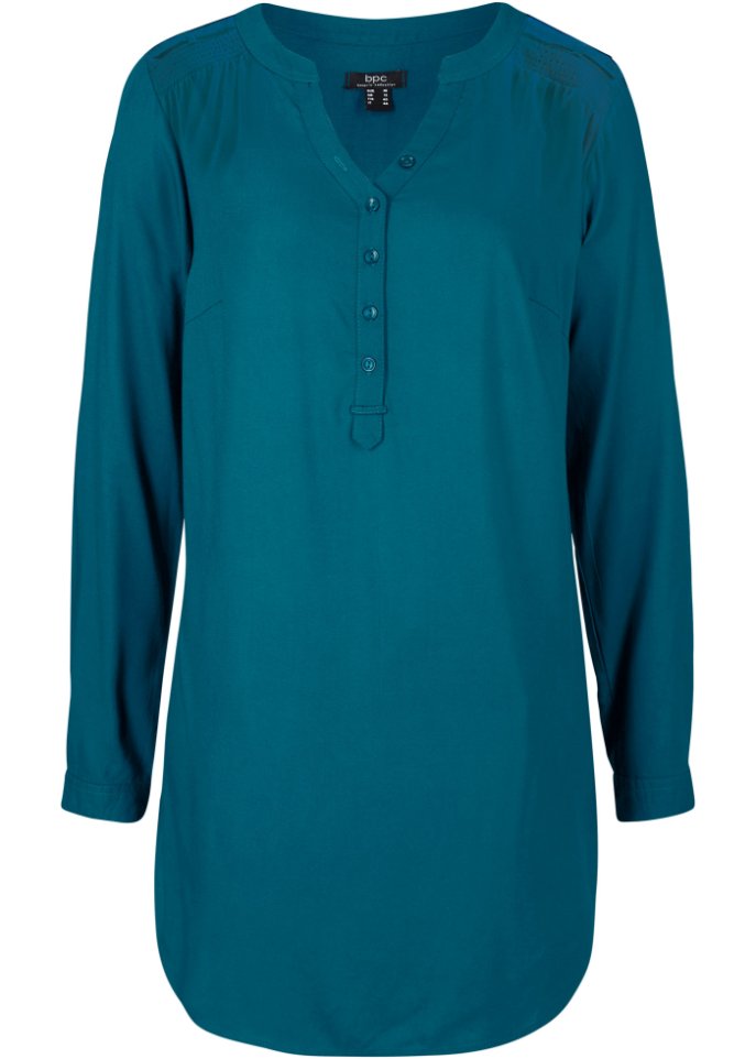 Bpc Bonprix Collection V-neck tunic blouse with long sleeves, blue