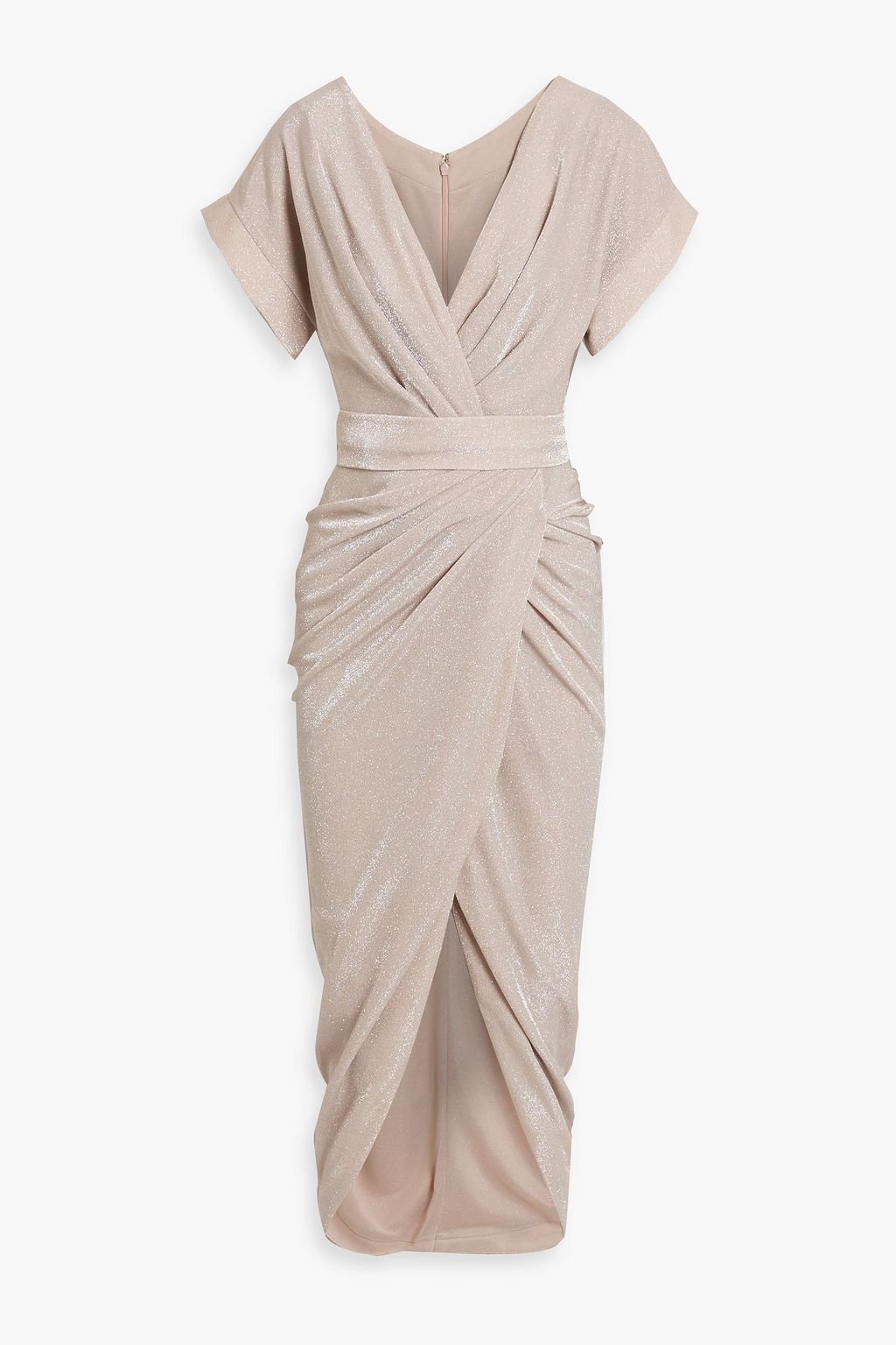 Rhea Costa Draped Shiny Jersey Wrap Midi Dress, Pink