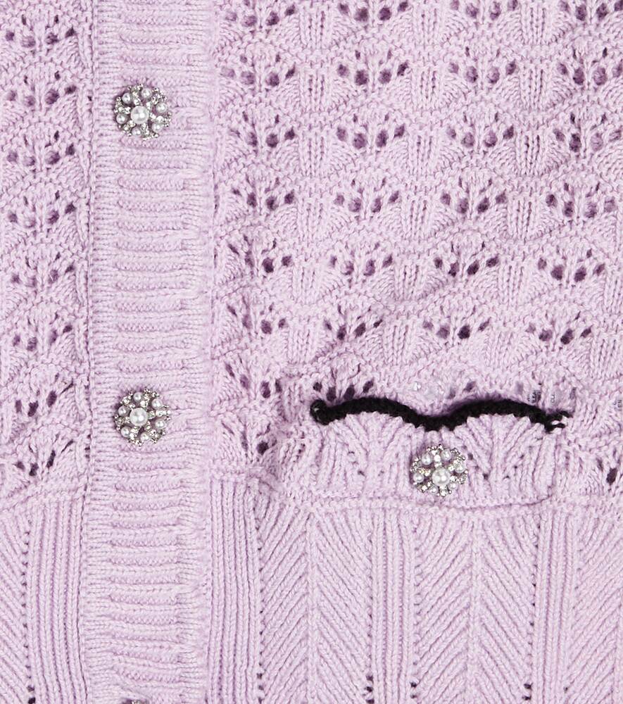 Self-Portrait crochet cotton and wool cardigan, purple