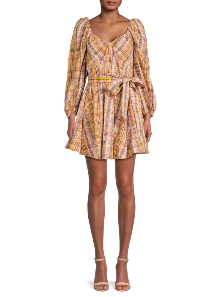 Zena Tanya Taylor Plaid Mini Dress in Frosty Thia Yellow