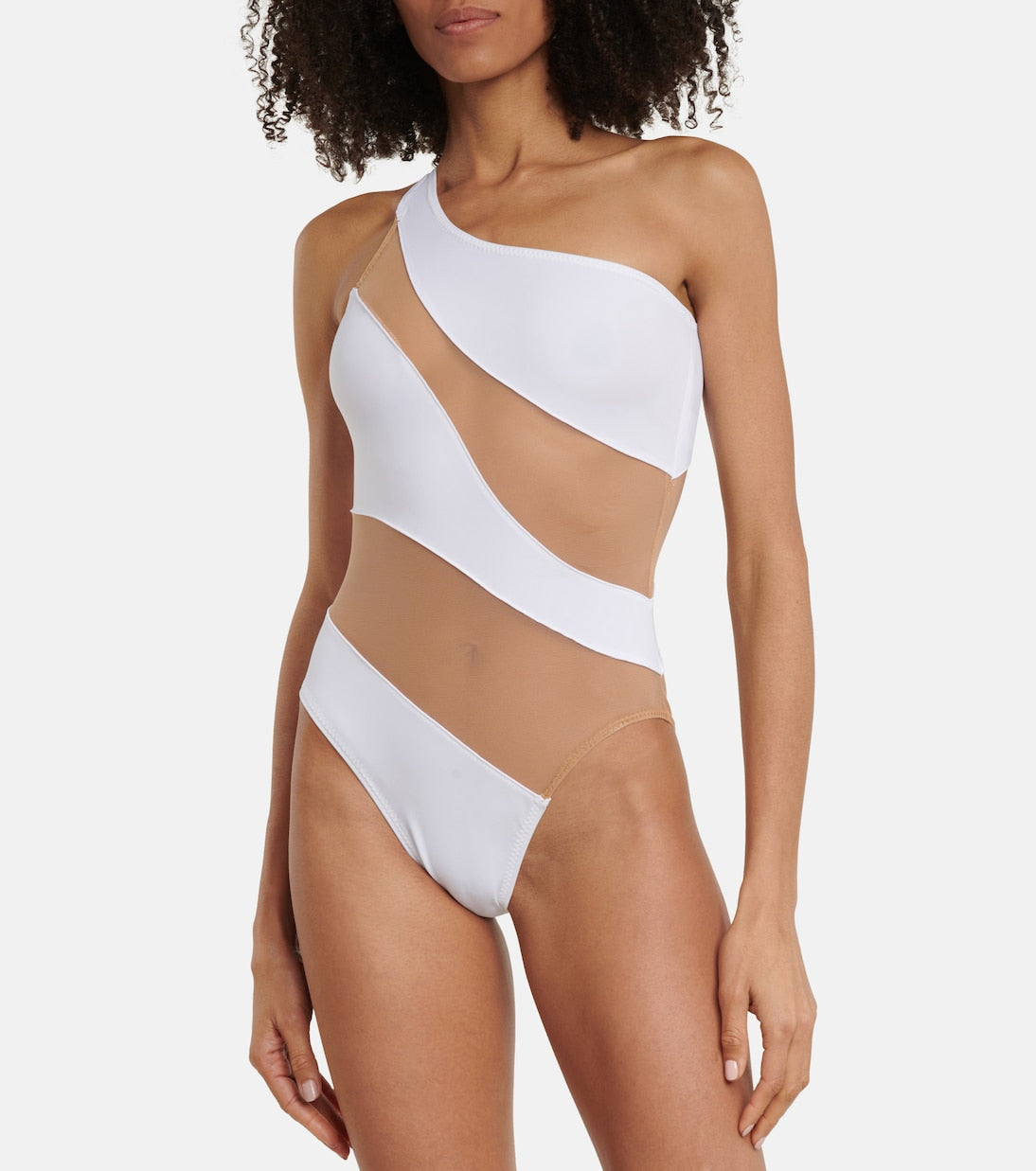 One-shoulder swimsuit with mesh inserts Norma Kamali, white