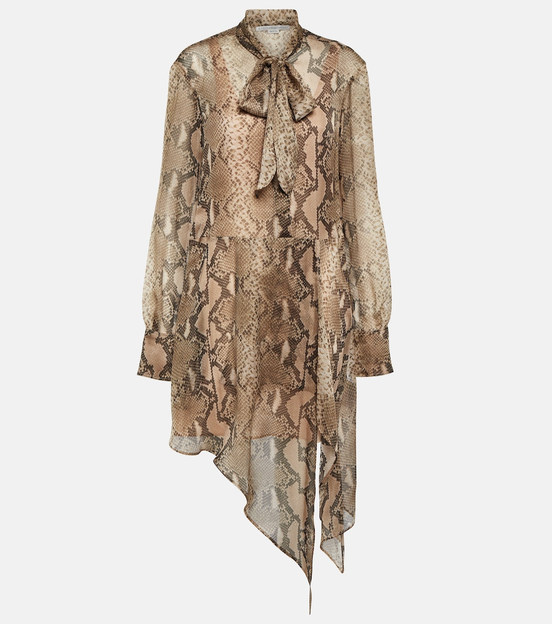 Silk chiffon shirt dress with snake print STELLA MCCARTNEY, brown