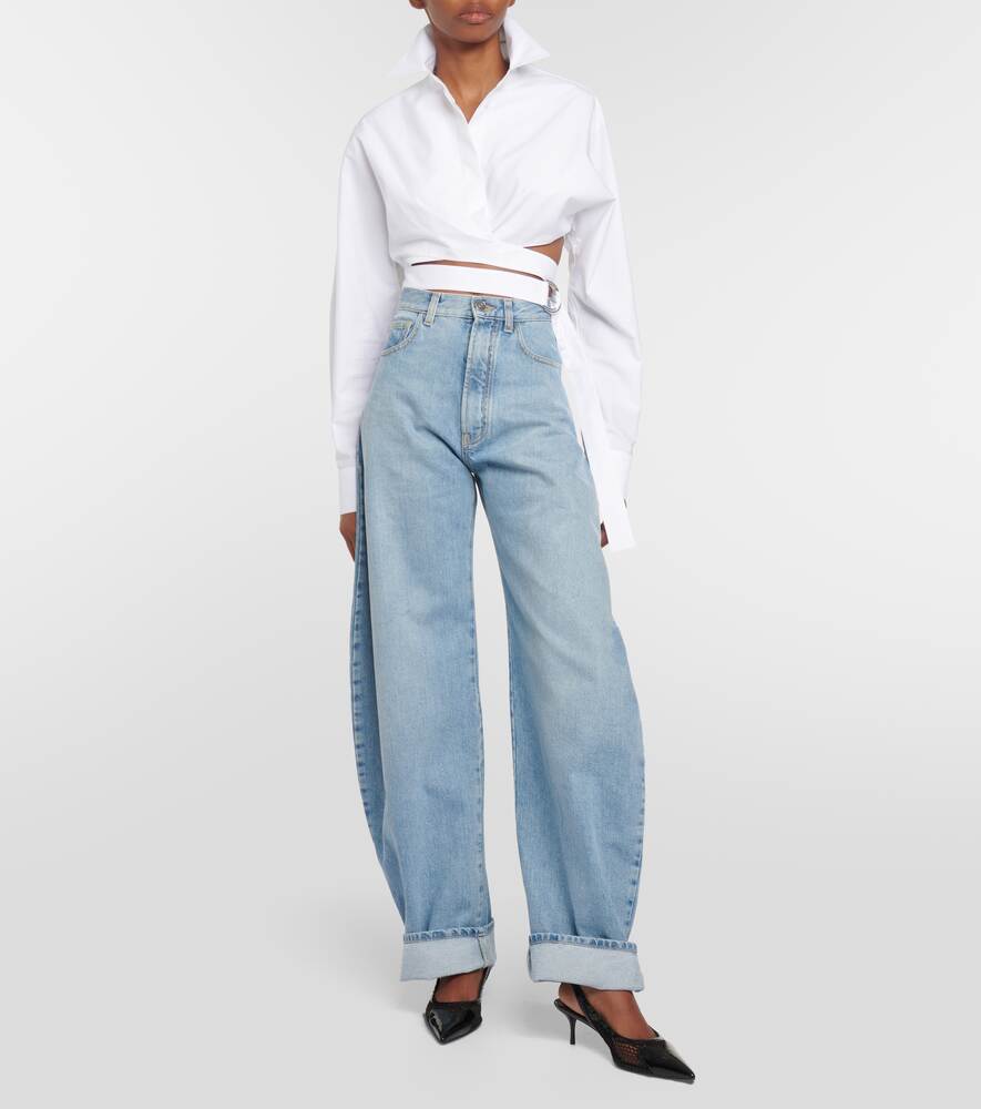 ALAÏA cotton poplin cropped shirt, white