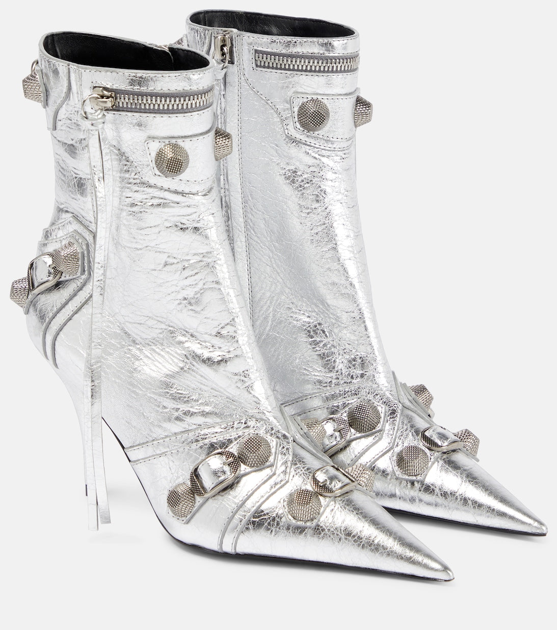 Cagole Balenciaga leather ankle boots, silver