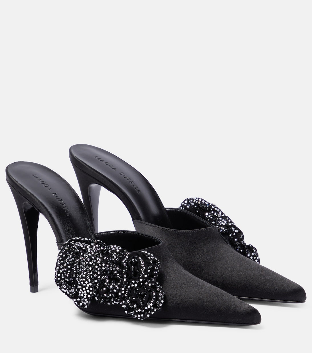 Magda Butrym satin mules with floral appliqué, black