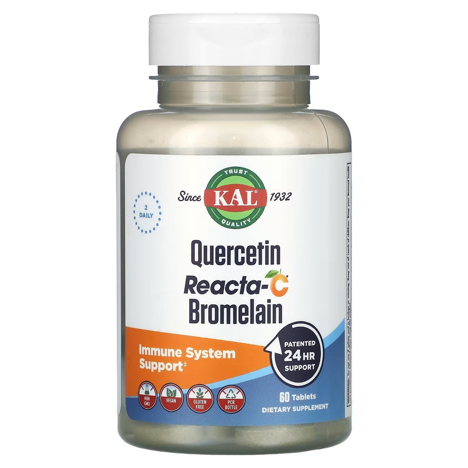 مكمل غذائي KAL Quercetin Reacta-C Bromelain، 60 قرصًا