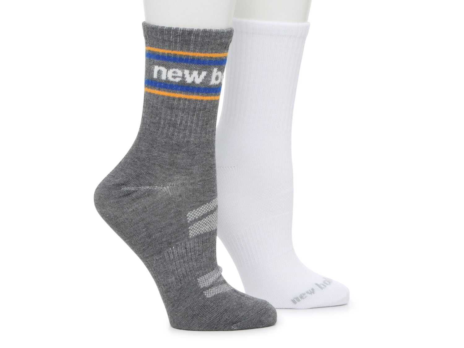 New Balance Classic Crew Socks 2 Pack, Grey/White